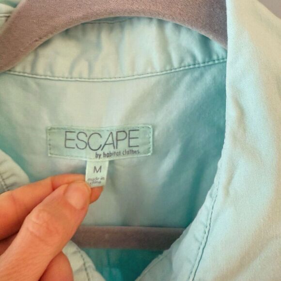 Escape by Habitat Size M Cotton Poplin Loose Button Front Up Shirt Top Aqua Blue - Picture 5 of 12